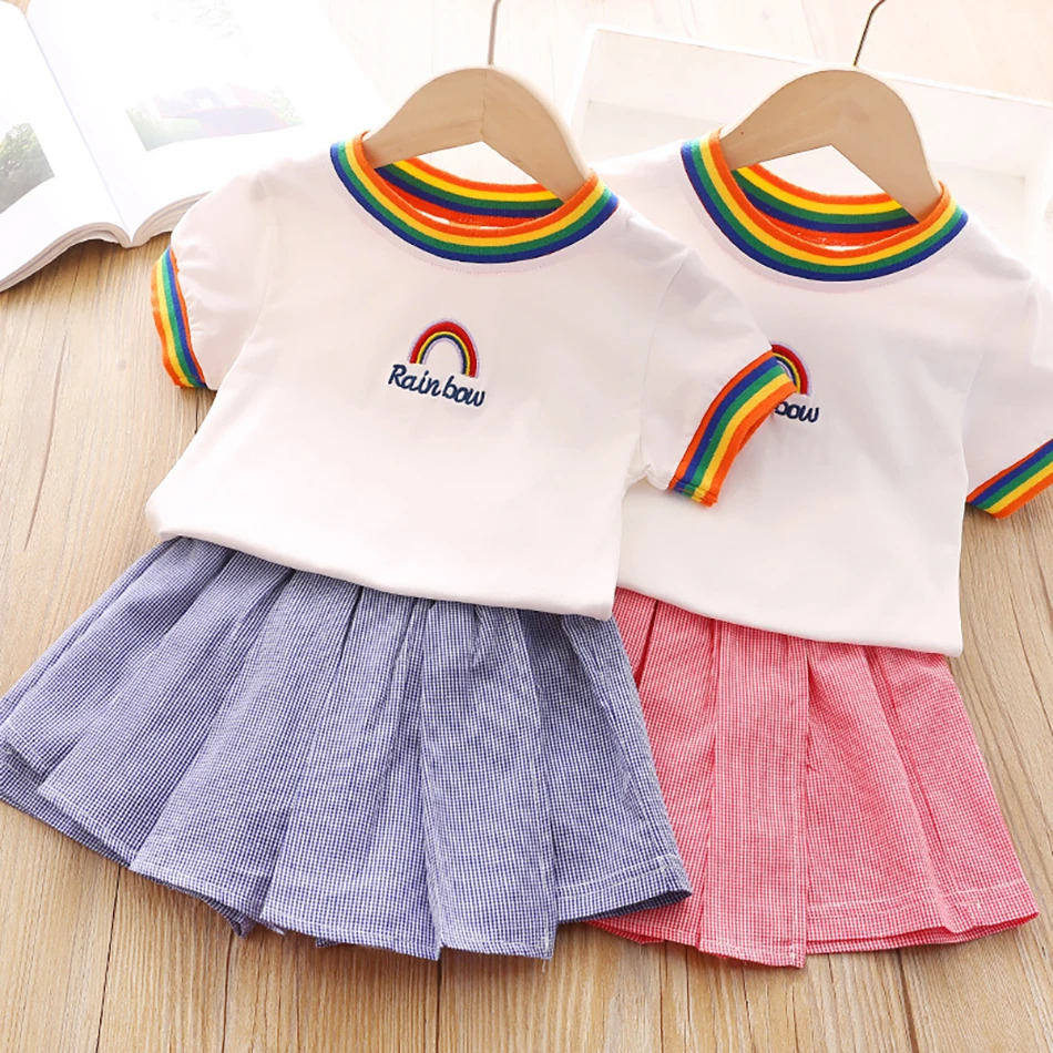 

Kids Boys Girls Summer Dress Suits Tulle Printed Skirts Solid Color Clothes Cartoons Polka Dot Skirt