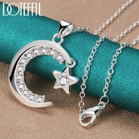 doteffil 925 sterling silver moon star aaa zircon pendant necklace 18 30 inch chain for woman wedding engagement party jewelry