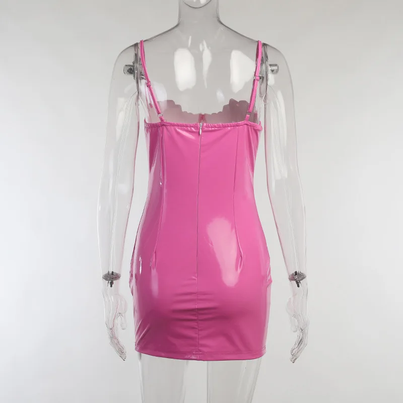 Соблазнительное розовое облегающее платье из искусственной кожи лето 2022 женское