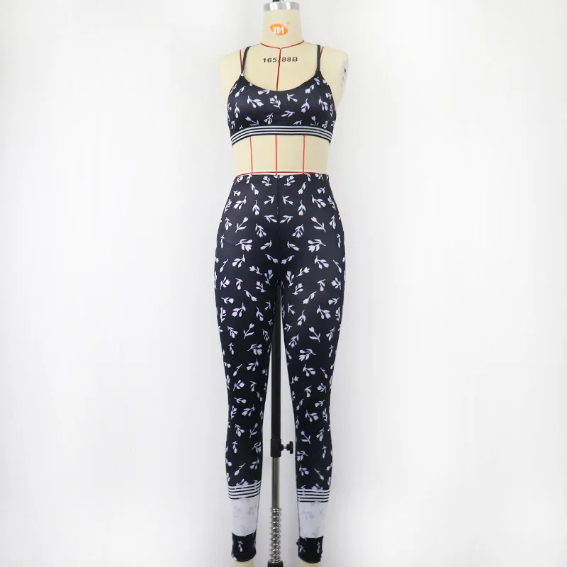 

2021 New Work Out Clothing Women Thickened Casual Printed Camisole Sports Suit Hip-Lifting Quick-drying Leggings Trousers