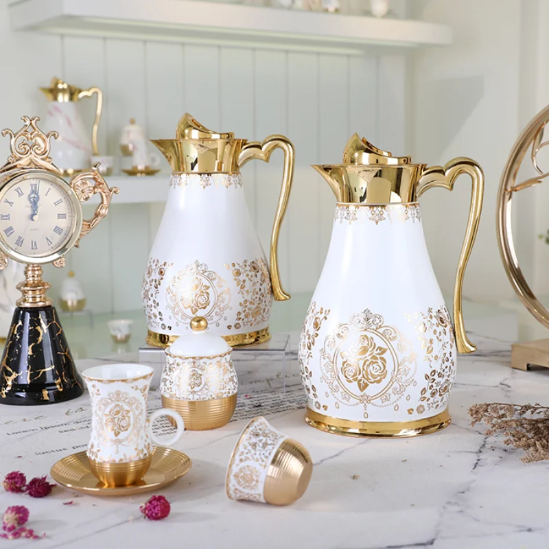 

luxury gold plated insulated vacuum flask thermos coffee cup water coffee pot sets arabic turkish tea set