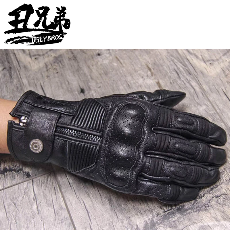 

Retro Leather Motorcycle Gloves Men's Outdoor Protective Riding Gloves Touch Screen Motorbike Glove Guantes Moto