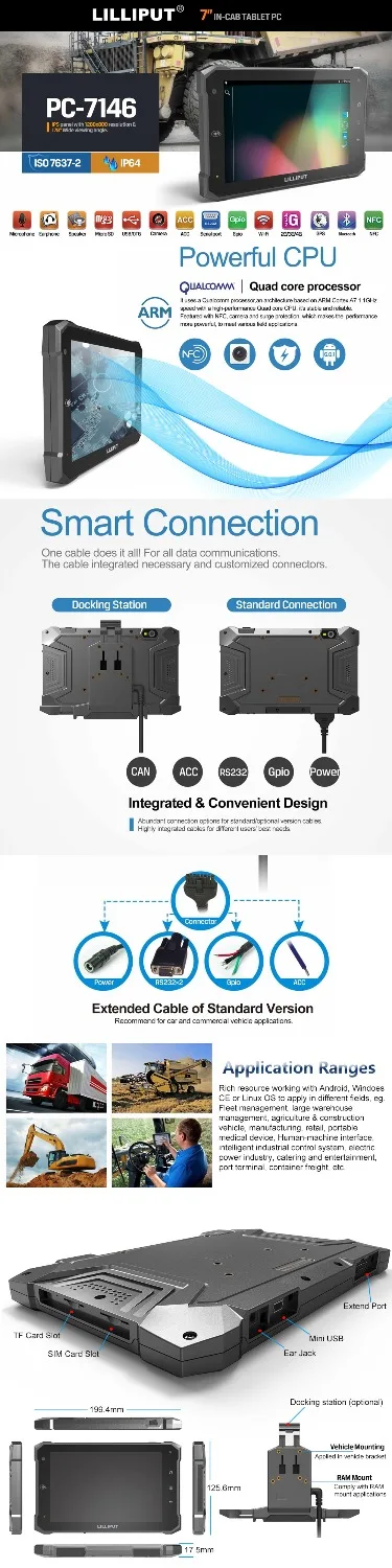 LILLIPUT PC 7146 IPS 7 &quotIn cab Android Robuuste планшетный ПК IP64 Водонепроницаемый четырехъядерный