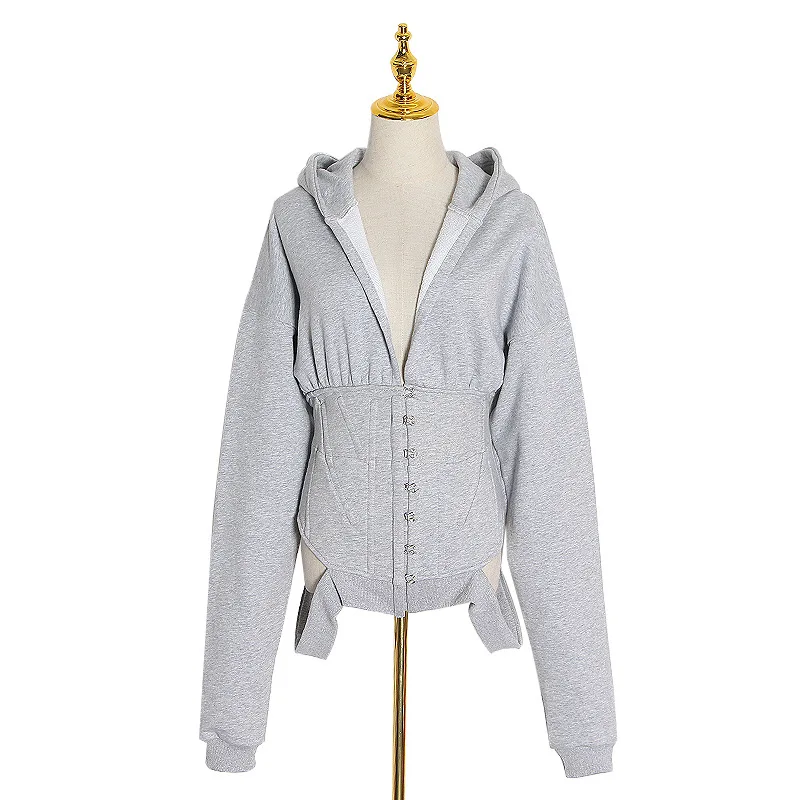 

New hooded waist casual sexy sports waist sweater Joker short coat women
