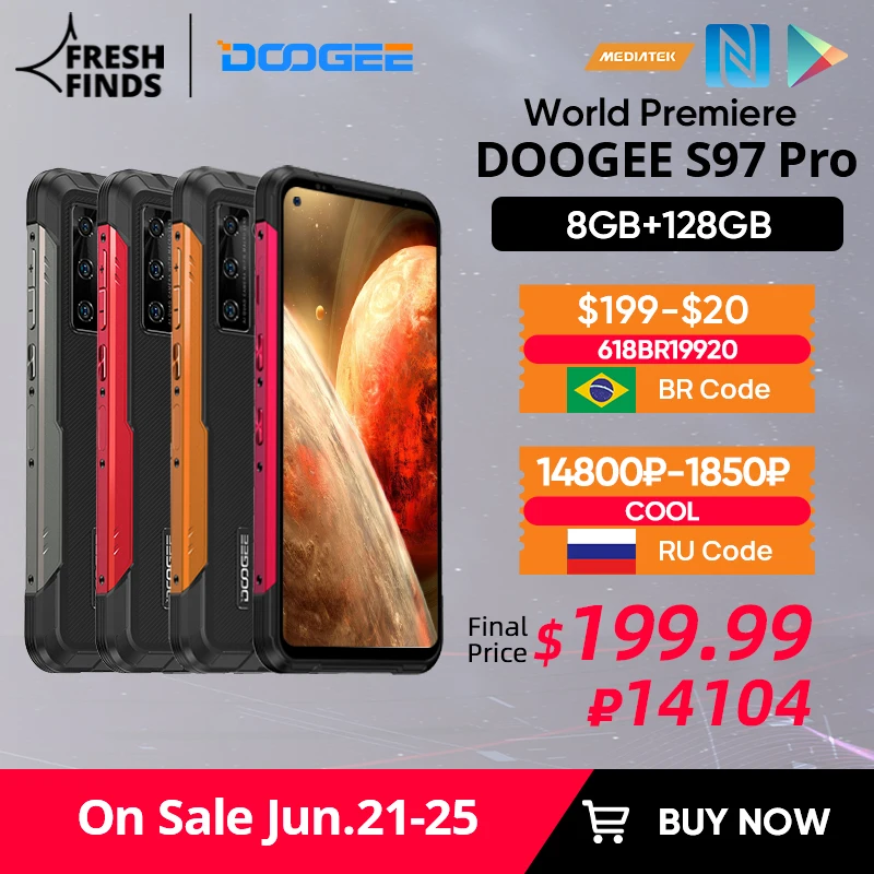 Мировая премьера предпродажа DOOGEE S97 Pro Мобильный телефон Смартфон 40m лазерный дальномер 48MP Quad Camera Helio G95 Octa Core 8 ГБ + 128 ГБ - изображение
