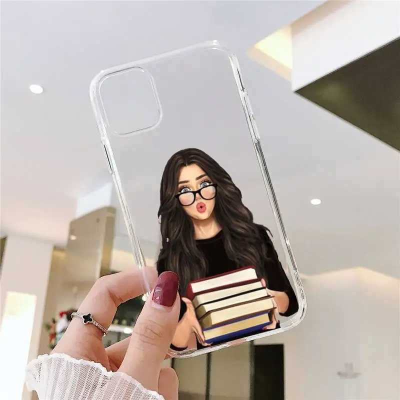 

Girl Boss Pink Women Cartoon Phone Case Transparent for iPhone 6 7 8 11 12 s mini pro X XS XR MAX Plus SE cover funda