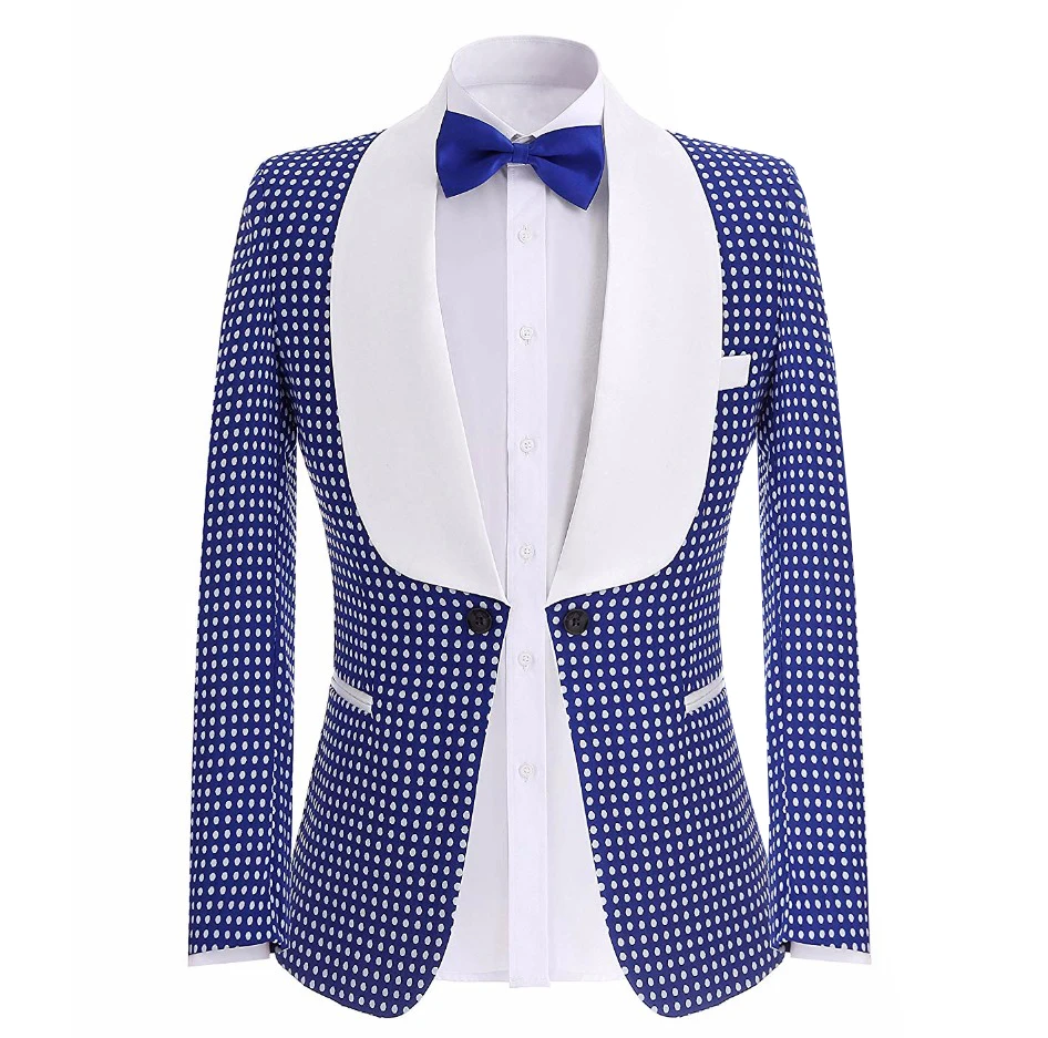 

1 piece Royal Blue Men's Polka Dots Blazer Groomsmen Shawl Lapel Mens Suit For Wedding Bridegroom Slim Fit Tuxedo Prom Jacket