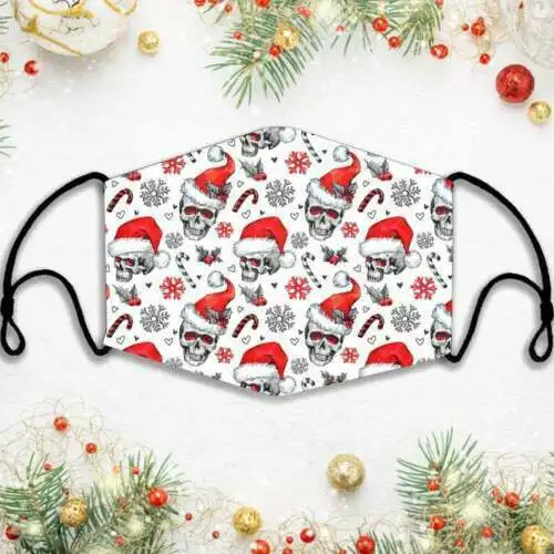 

Skull Christmas Patterns Mask Holiday Pattern Mask Fabric Washable Face Mask
