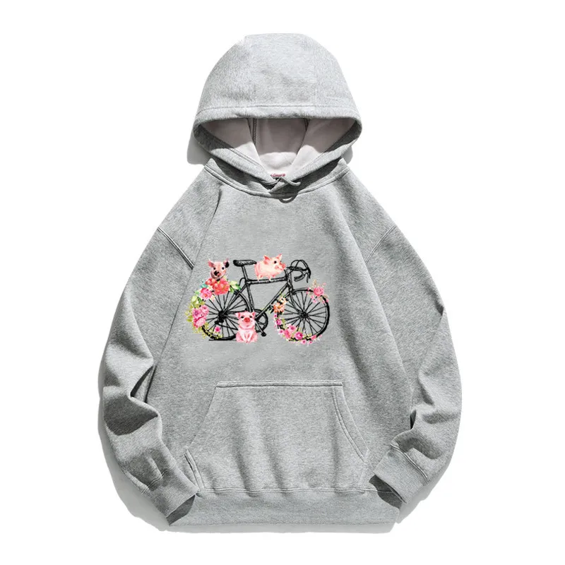 

Women Hoodie Pigs Bicycle Printed Hoodies Women Fleece Long Sleeve Loose Sweatshirt with Hat Girls Pullovers Winter