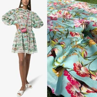 110cm wide brand 12mm silk crepe de chine mulberry green flower silk haute couture skirt printed garment fabric
