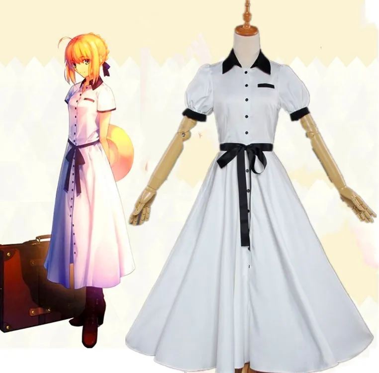 Аниме Fate/stay night сабля униформа косплей костюм Saber белое платье для