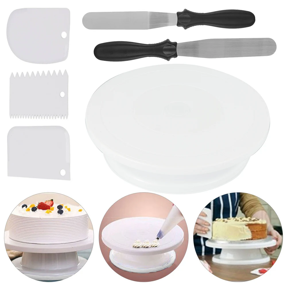 

Cake Baking Sets 6 Pcs/Set Cake Decorating Turntable Rotating Cake Stand with Comb and Icing Smoother Icing Spatula Home Kitchen