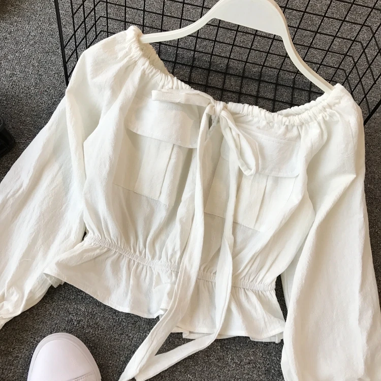 Camiseta Polo Feminina длинный рукав сексуальный с одним словом воротник Модный женский