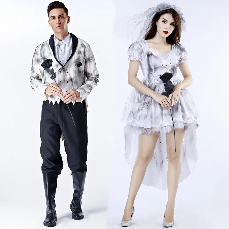 

Women Men Masquerade Cosplay Devil Costumes Corpse Ghost Bride Dress Couple Halloween Party Cosplay Horror Scary Vampire Outfits