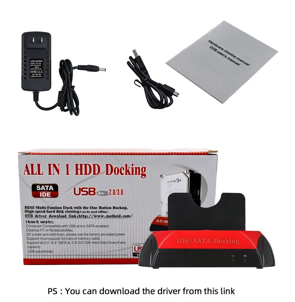 

ALL in One HDD Docking/Dock Station HD Dual SATA IDE to Usb 2.0 2.5 3.5 External Hard Drive Reader Housing Case HD BOX
