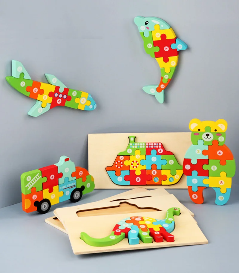 Деревянный пазл-игрушка для малышей 3D пазл динозавр жираф животные настольные