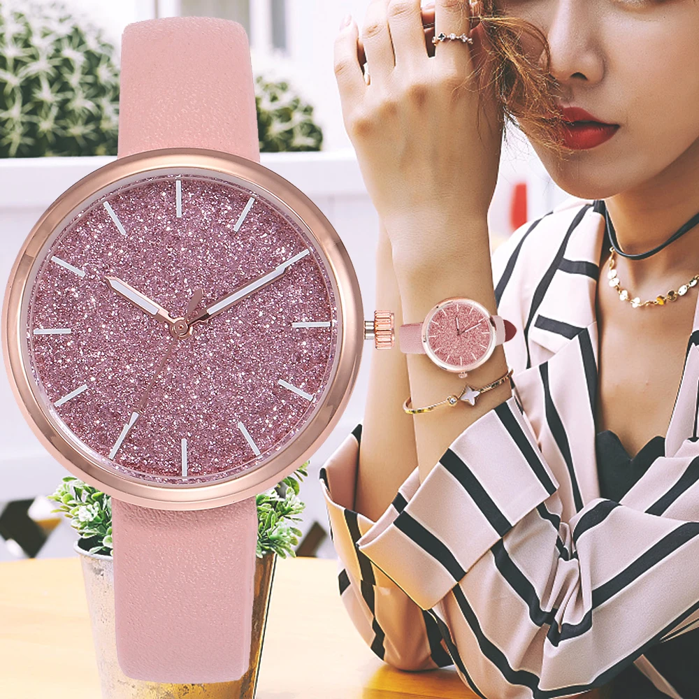 

New ladies watch Rhinestone Leather Bracelet Wristwatch Women Fashion Watches Ladies Alloy Analog Quartz wrist watches for women