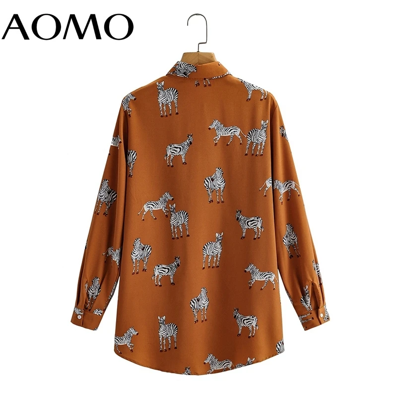 

AOMO Women Vintage Zebra Print Long Shirt Long Sleeve 2021 Chic Female Casual Loose Shirt 1F325A