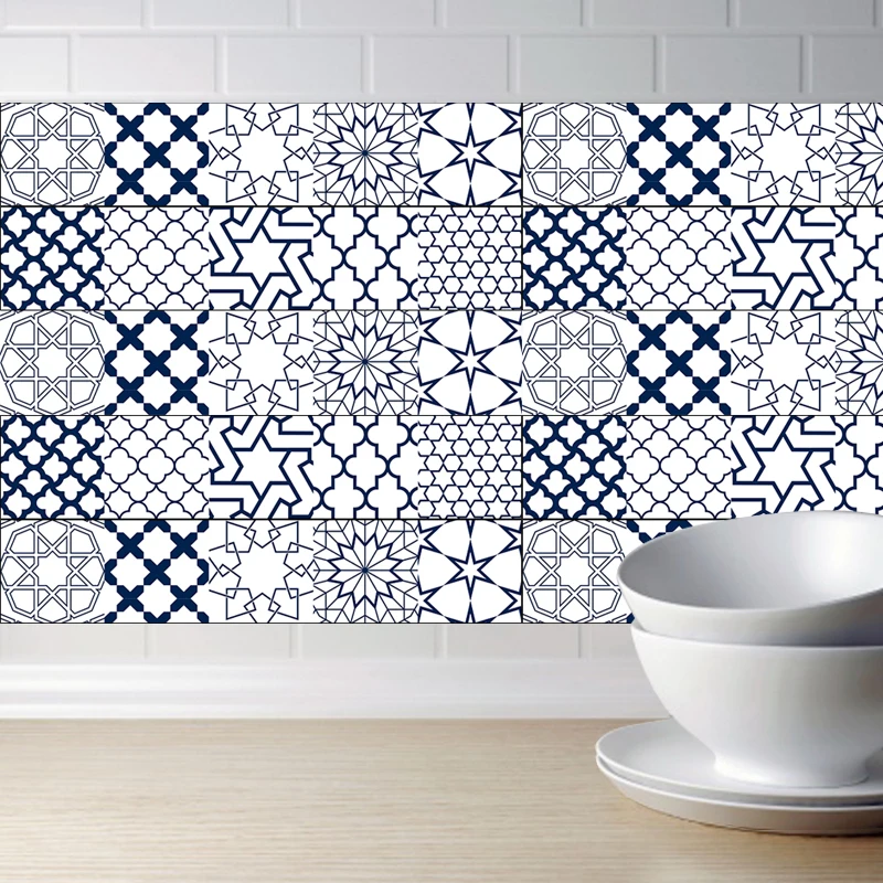 

Geometric Mosaic Wall Tiles Stickers Waist Line Kitchen Adhesive Bathroom Toilet PVC 20*100cm Wallpaper Wall Decals Waterproof