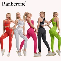 ranberone 2 piece set women sport suit seamless yoga wear fitness sports vest running leggings gym clothing sportswear