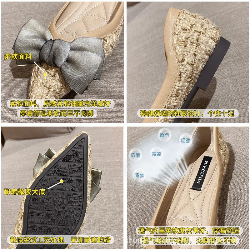 

Bow Women Flats Shoes Slip On Loafers Casual Pointed Toe Woman Shallow Single Shoes Ballet Spring Summer Large Size Lady Shoes