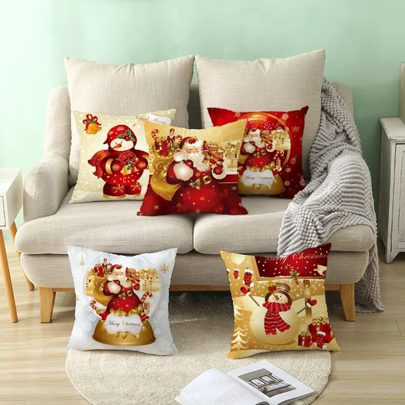 

Red Letter Christmas Pillowcase Linen Printed Home Pillowcase Sofa Cover Polyester Pillowcase 45*45cm