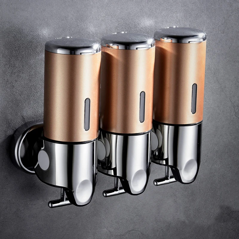 Gold 1500ml Luxury 1500ml SoapDispenser Wall Mount 3 Heads ABS Electroplated Shampoo Dispenser Punch Selection for Bathroom Accessories - Цвет: Gold 1500ml