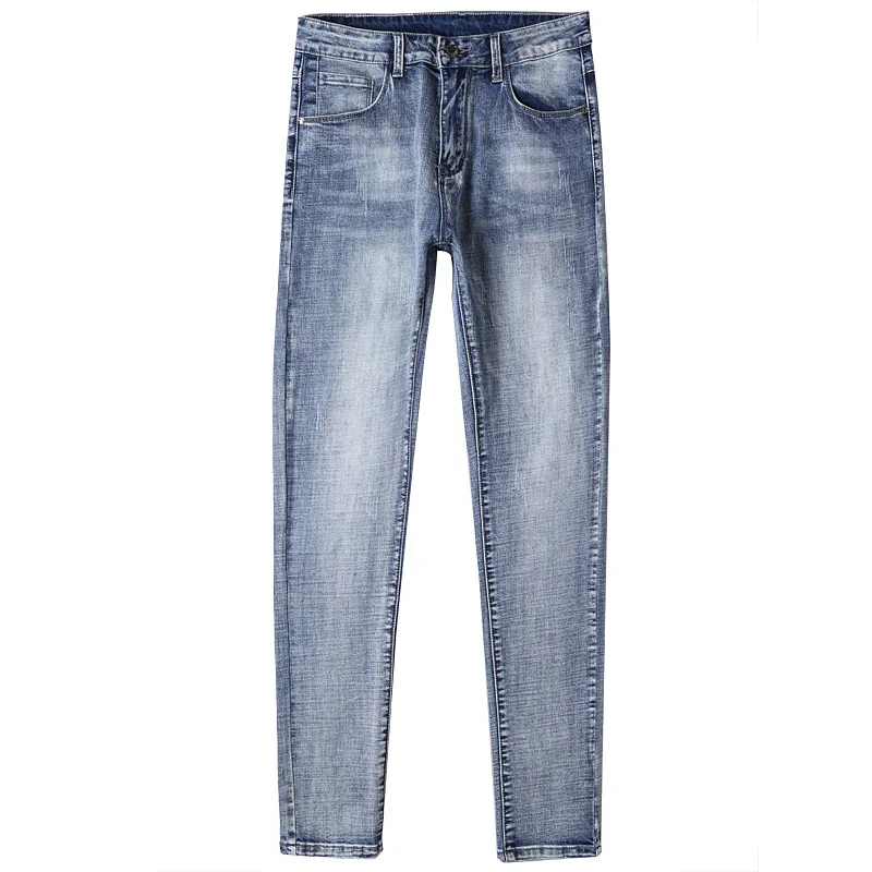 

Luren Korean Slim Straight Stretch Jeans Mens Casual Denim Trousers Cotton Pants Patchwork Jeans