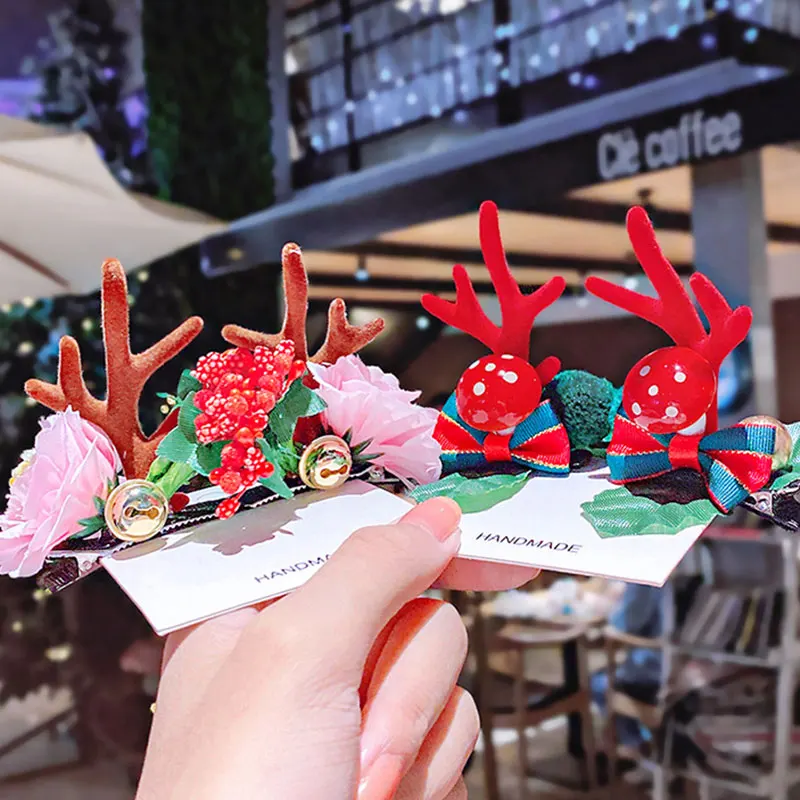 

1 Pairs Christmas Hair Clips Women Cute Cartoon Antlers Elk Santa Claus Hairpins For Girls Christmas Ornament Hair Accessories