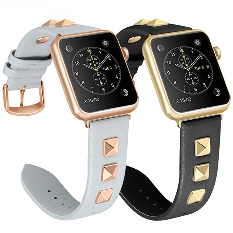 

Ремешок из натуральной кожи с заклепками для Apple Watch Band Series 6 SE 5 4 3 2, браслет для мужчин и женщин, 40 мм 44 мм 38 мм 42 мм
