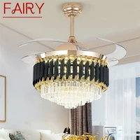 fairy new ceiling fan light invisible luxury crystal led lamp with remote control modern for home