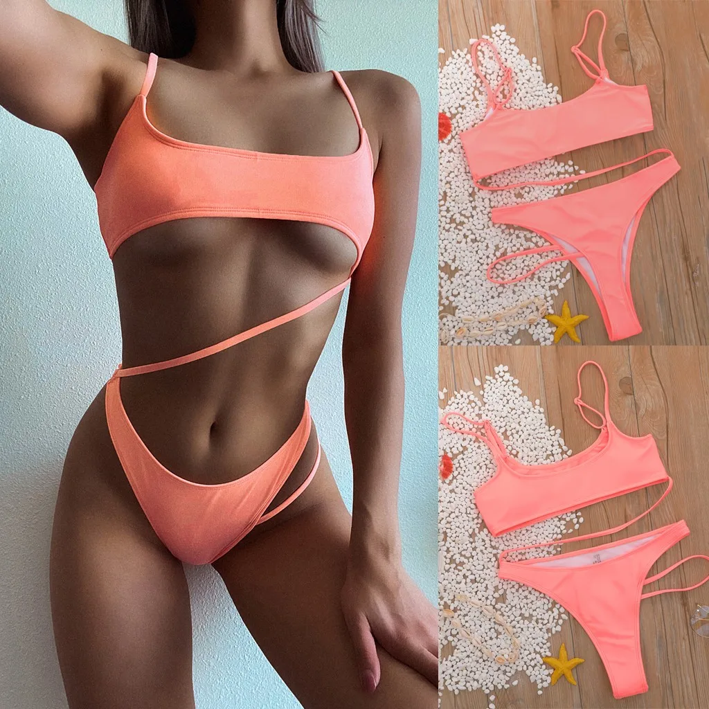 2020 сексуальный оранжевый бандажный купальник трикини с вырезами купальный