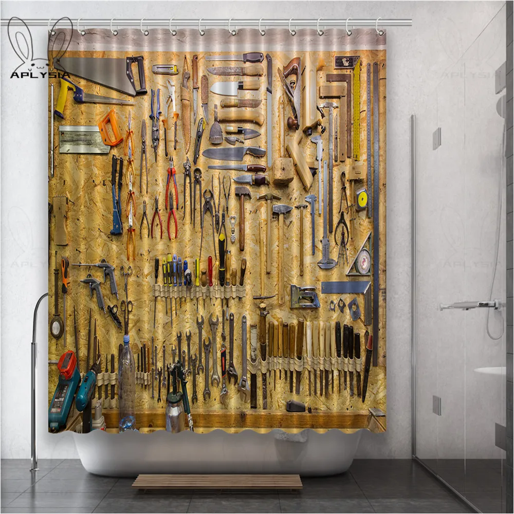 

Background Wall Shovel Hardware Tools Farming Tools Bolt Driver Polyester Fabric Shower Curtain for Bathroom