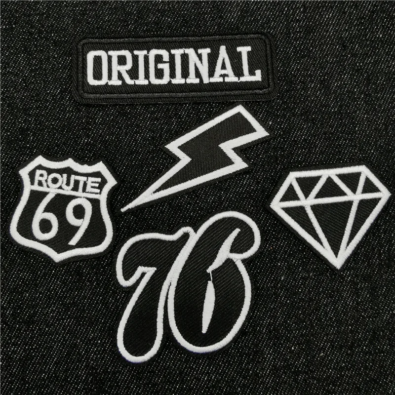 

5Pcs/lot Space Cross Punk patches Black and White Embroidery Patch Rock Band Iron-on transfers for clothing Jeans Stripe Decal