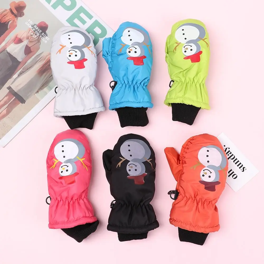 

Cute Cartoon Snowman Children Ski Gloves Winter Thick Velvet Knitted Mittens Waterproof Windproof Skiing Glove for 0-5 Years Old