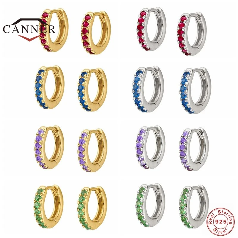 

CANNER 925 Sterling Silver Round Color Zircon Trend Hoop Eearrings For Women Ear Piercing Earring Earings Jewelry Pendientes