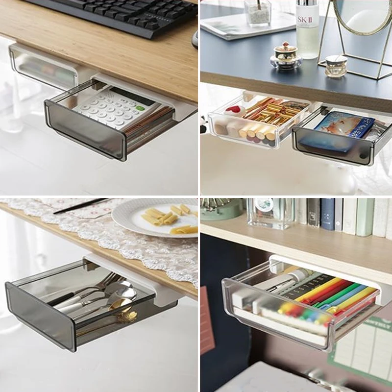 Under Desk Drawer Organizer Table Storage Box Paste Type Household Cosmetics Kitchen Office Supplies | Дом и сад