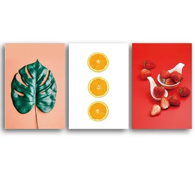 

Wall Art Abstract Fresh Fruits Paintings Leaf Orange Strawberry Picture Canvas Posters Prints for Living Room Bedroom Decoration