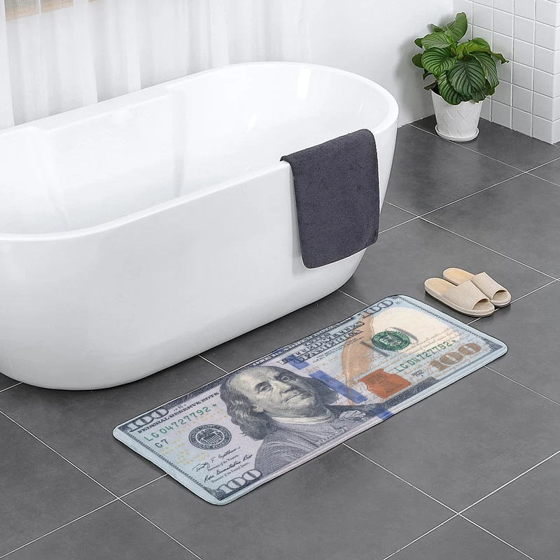 New Style Dollar Banknotes Carpet Bathroom Bedroom Non-Slip Absorbent Floor Mat Flannel Shower Rug Living Room Entrance Doormat