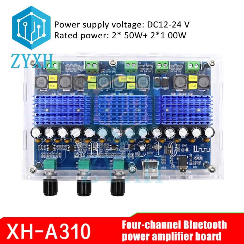 

XH-A310 TDA3116D2 Bluetooth 5.0 Amplifier Board 50W*2+100W*2 4 Channel Digital Power AMP Dual Bass Subwoofer U Disk 3.5mm AUX
