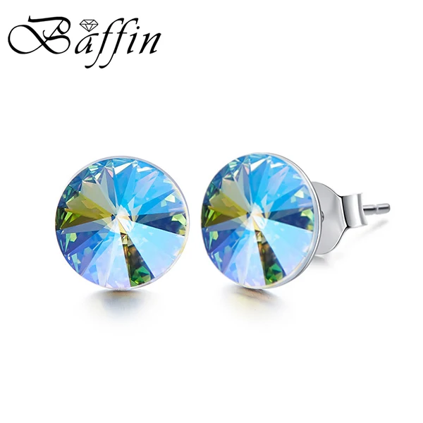 Crystal PARSH Baffin классические круглые серебряные серьги-гвоздики с кристаллами от Swarovski, пирсинг для женщин, вечерние, свадебные стразы, ювелирные изделия для девушек - Окраска металла: Crystal PARSH