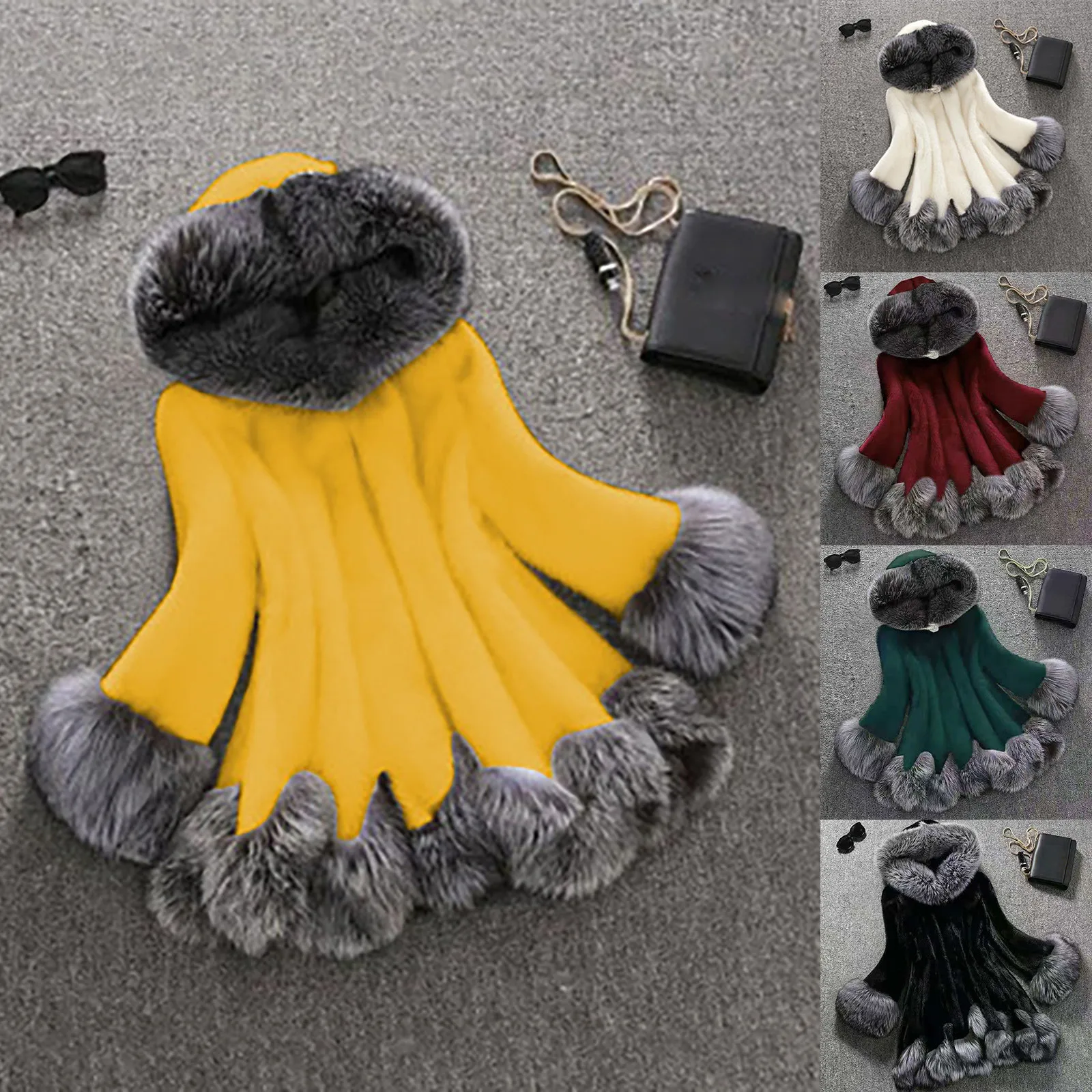 Chic Womens Faux Fur Coat Winter Thicken Warm Fur collar Long Sleeve Elegant lady White Outerwear Long Fake Jacket  4xl