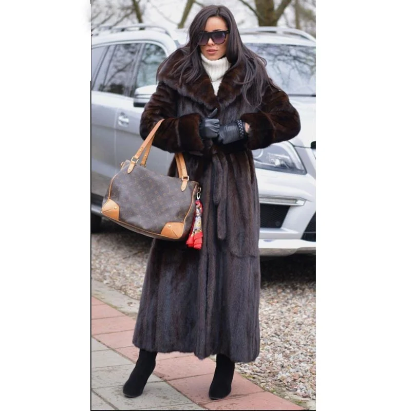 

Fashion Women Natural Mink Fur Coat Outwear 120cm Long High Quality Full Pelt Mink Fur Coats with Hood Luxury Woman Fur Overcoat