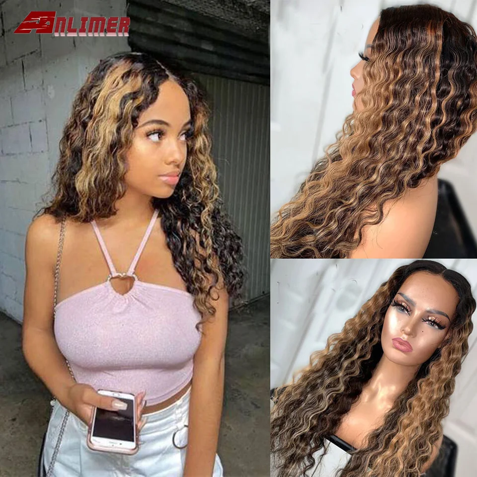 

Anlimer Highlight Curly Lace Front Human Hair Wigs Scalp Top Closure Wigs 150% Density With Baby Hair Remy