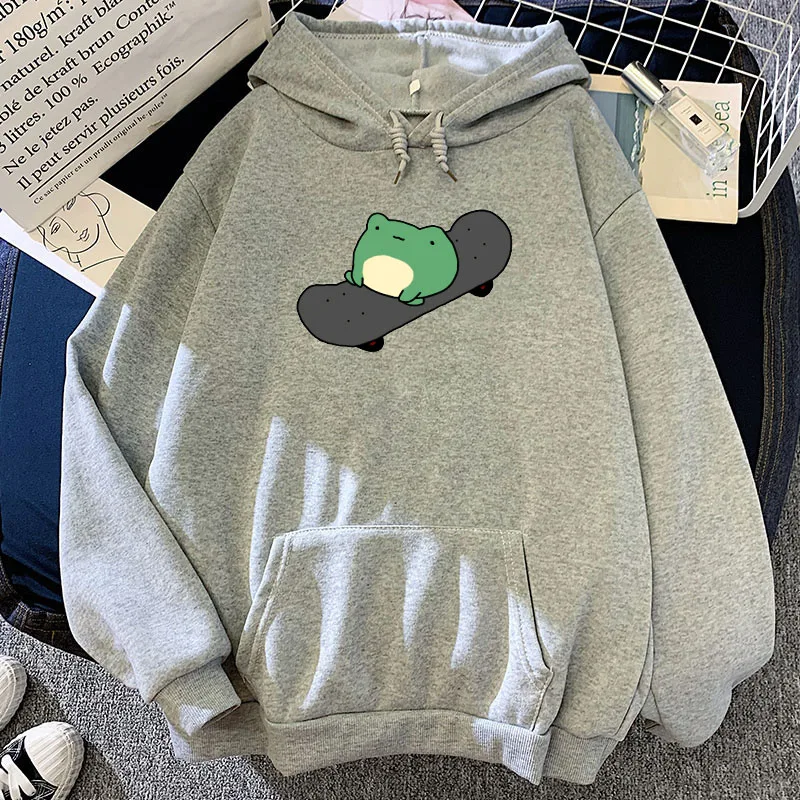 Sweatshirt Men and Women Hoodies Harajuku Warm Pullover Drawstring Pink Womens Korean Style Winter Skateboard Frog Oversized
