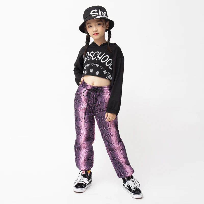 Одежда в стиле хип-хоп для девочек Детский костюм танцев укороченные брюки с