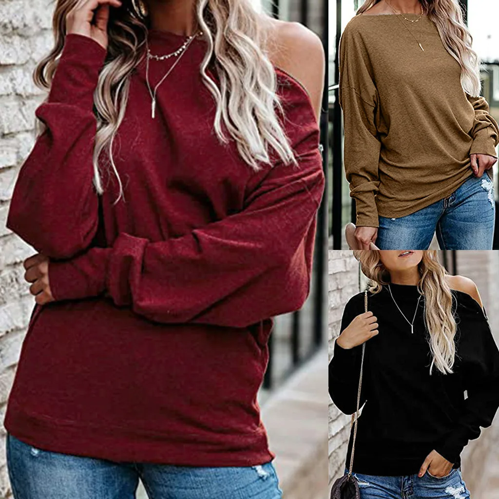 Модный и стильный дизайн Женская однотонная толстовка с длинными рукавами