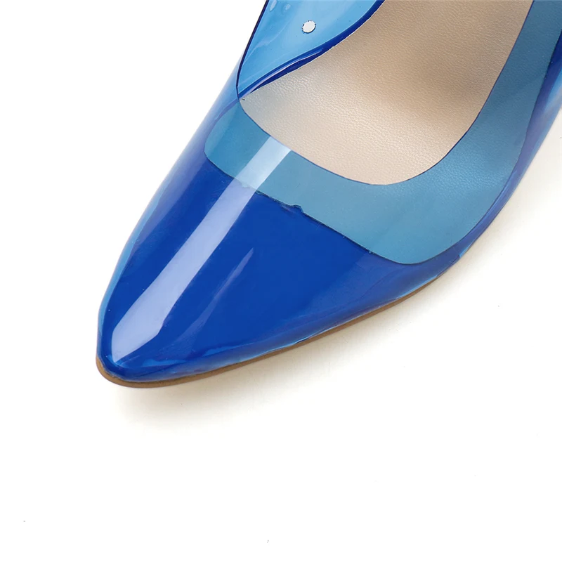 Женские прозрачные туфли на тонком высоком каблуке 11 см синие туфли-лодочки из