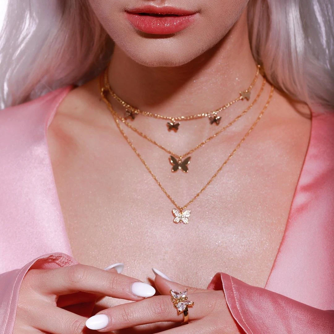Ins/Золотая бабочка ожерелья и подвески 2021 Мода Винтаж цепочка колье чокер