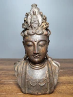 8 tibet buddhism old bronze lacquer cinnabar guanyin bodhisattva head statue bust of buddha avalokitesvara enshrine the buddha